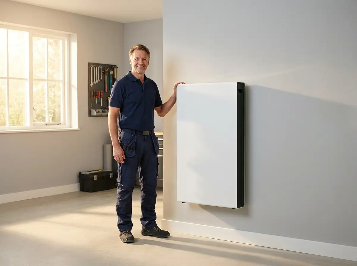 Gecertificeerde installateur bij een thuisbatterij in de garage